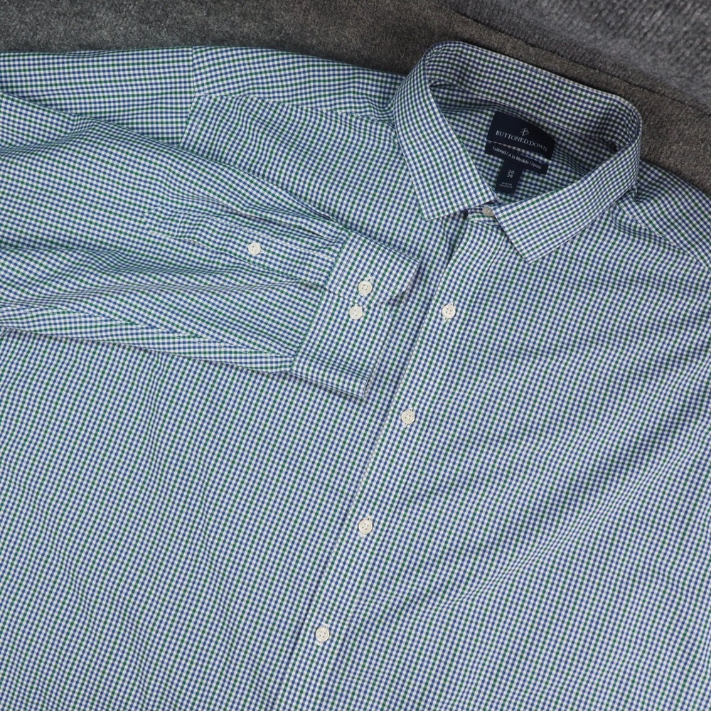 Buttoned Down Shirt Mens 20x38 Tailored Blue Green Gingham Check Business Office